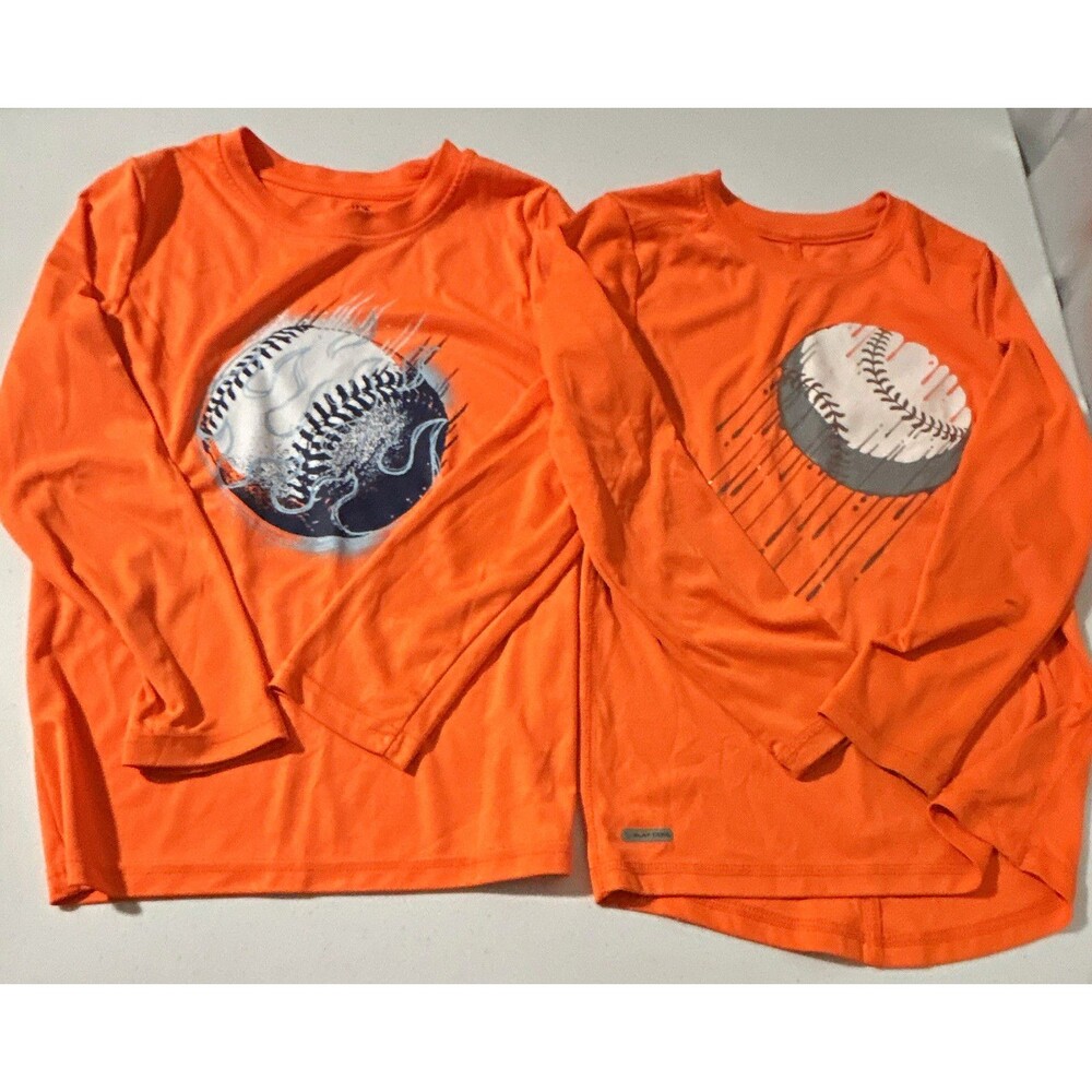 Jumping Beans Play Cool Boys Size 7 Orange Long Sleeve Baseball Graphic Tees